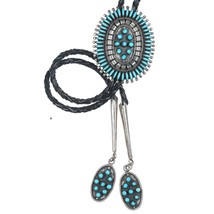 Vintage Zuni Native American Silver and turquoise cluster bolo tie - $638.55