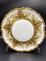 Elite Works 22cm Plate &quot;Val d&#39;or&quot; white, gold leaves, gilt rim Ant Limoges - $63.65