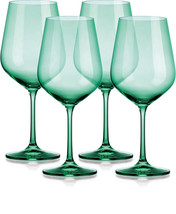 Set of Four Green Crystal Balloon Bowl Stemmed Red Wine Glass - $1,952.81 MXN