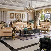 European Genuine Leather Sofa Combination 123 Luxury Living Room Ebony Double Si - £5,217.15 GBP+