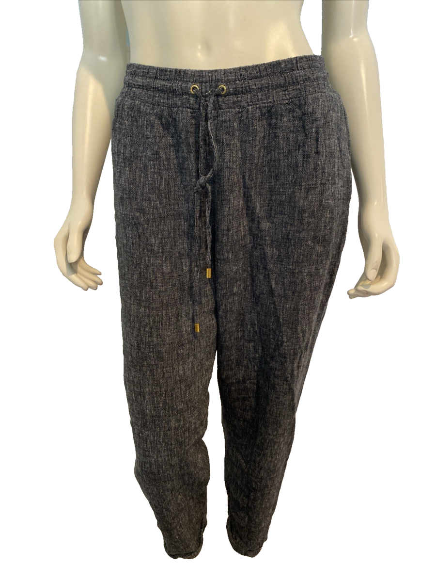 Ellen Tracy Black Linen Drawstring Waist Relaxed Pants Size L - $33.24