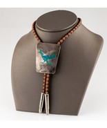 Sterling Silver Bolo Tie with Turquoise Inlay Chicken Emblem and Braided... - £373.67 GBP