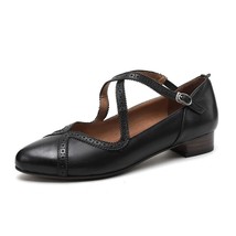 One Straps Cross Mary Jane BrogueShoes Woman Cowhide Pumps On Heel 3 CM French S - £114.41 GBP