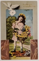 Birthday Girl With Basket Flowers To Davidson Family Long Pine NE Postcard A35 - £5.44 GBP