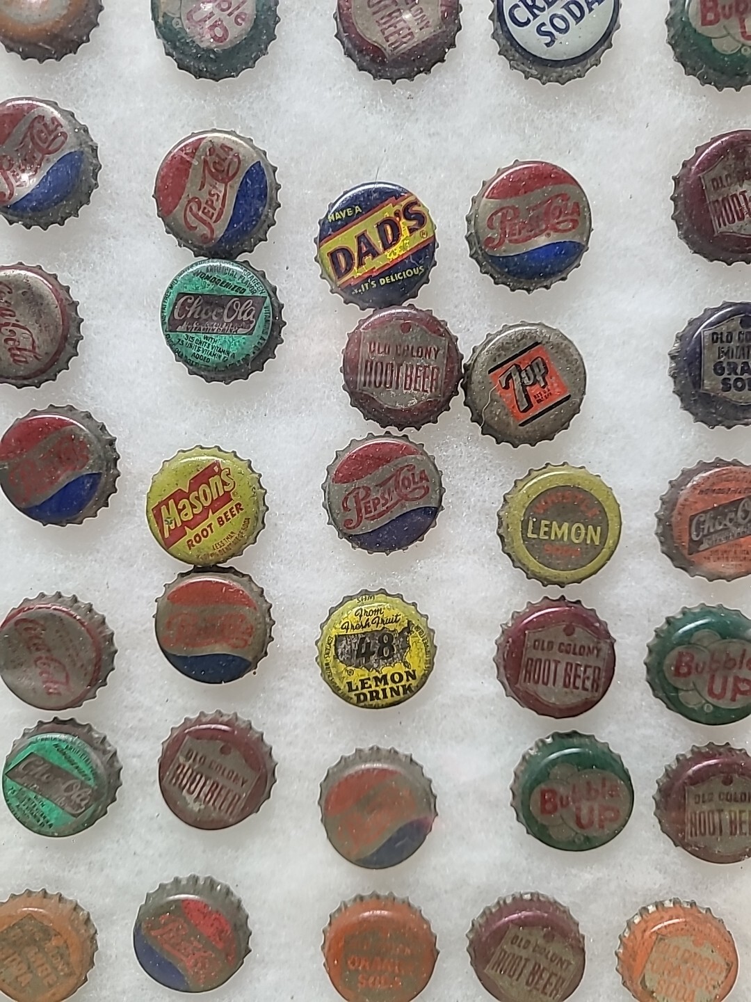 Vtg Bottle Cap Display of 60 - Pepsi Whistle Bubble Up ChocOla Coca-Cola Etc. Item image 6