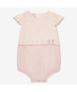 Paz Rodriguez Baby Girl Pink &amp; Cream Knit Romper With Bow Detail Spain NWT - $70.00