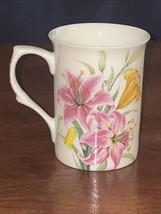 Stechcol Gracie Bone China Coffee Mug Tea Cup Pink And Yellow Lilies - £9.59 GBP