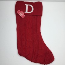 Holiday Time Red Knit Christmas Stocking Embroidered Monogram Letter &quot;D&quot;... - £19.97 GBP