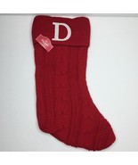 Holiday Time Red Knit Christmas Stocking Embroidered Monogram Letter &quot;D&quot;... - £19.91 GBP