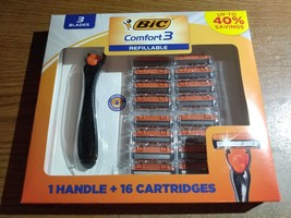 BIC Comfort 3 Hybrid Disposable Razors For Men 1 Handle 16 Cartridges NEW NIB - $14.00