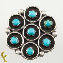 Navajo Silver and Turquoise Ring Unique Design Size 7.5 Nice Gift - £51.76 GBP