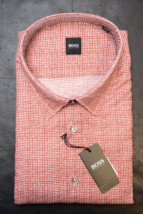 Hugo Boss Men&#39;s Lukas Med Red Plaids Cotton Business Casual Shirt Big &amp; ... - £46.19 GBP