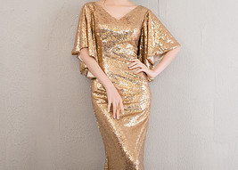 Rose Gold Sleeves Sequin Dress Gold Maxi Long Plus Size Mermaid Sequin Dress image 10