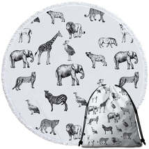 Black and White African Wildlife Animals Round Beach Towel - $14.90+
