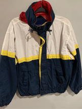 Bugle Boy Vintage Zip Jacket-White/Blue/Yellow Nautical Medium Stowable Hood - £17.62 GBP