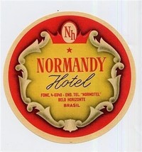 Normandy Hotel Luggage Label Belo Horizonte Brasil - £8.19 GBP