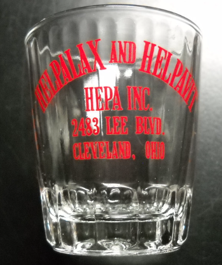 Primary image for Helpalax and Helpavit Shot Glass Hepa Inc Clear Fluted Glass Bright Red Print