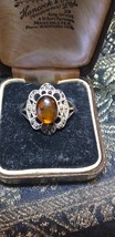 Antico anello in argento sterling vintage anni &#39;20 con marcasite in ambr... - $88.03