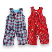 2 Vtg 80s Kmart Corduroy Overalls ABC Red Blue Plaid Jumpers Infant Baby... - £20.59 GBP