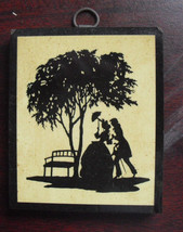 Small Vintage Silhouette Print on Wood Man and Woman Kissing Under Tree - £18.28 GBP