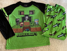 Minecraft Boys Black Green Creeper Skeleton Sword Long Sleeve Pajamas 10-12 - £7.34 GBP