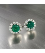 Natural Emerald Diamond Earrings 18k White Gold 3.8 TCW Certified $7,950... - $2,425.50
