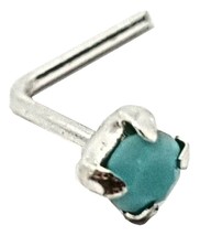 Turquoise Nose Stud Tiny 2mm Gem 22g (0.6 mm) 925 Sterling Silver L Bendable Pin - £5.74 GBP
