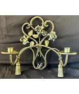 Vintage Metal Wrought Iron Italian Wall Candle Sconce Tassels Flowers To... - $1,044.01 MXN