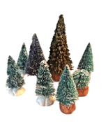 8 Frosted Bottle Brush Pine Trees Christmas Village Forest Accessories - $21.49