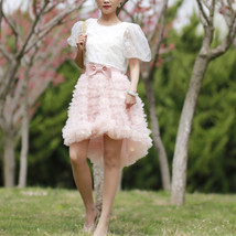 Blush Pink Knee Length Layered Tutu Skirt Women Girl High Low Holiday Tutu Skirt
