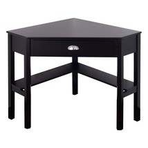 Corner Black Wood Computer Desk with Drawer - £225.04 GBP