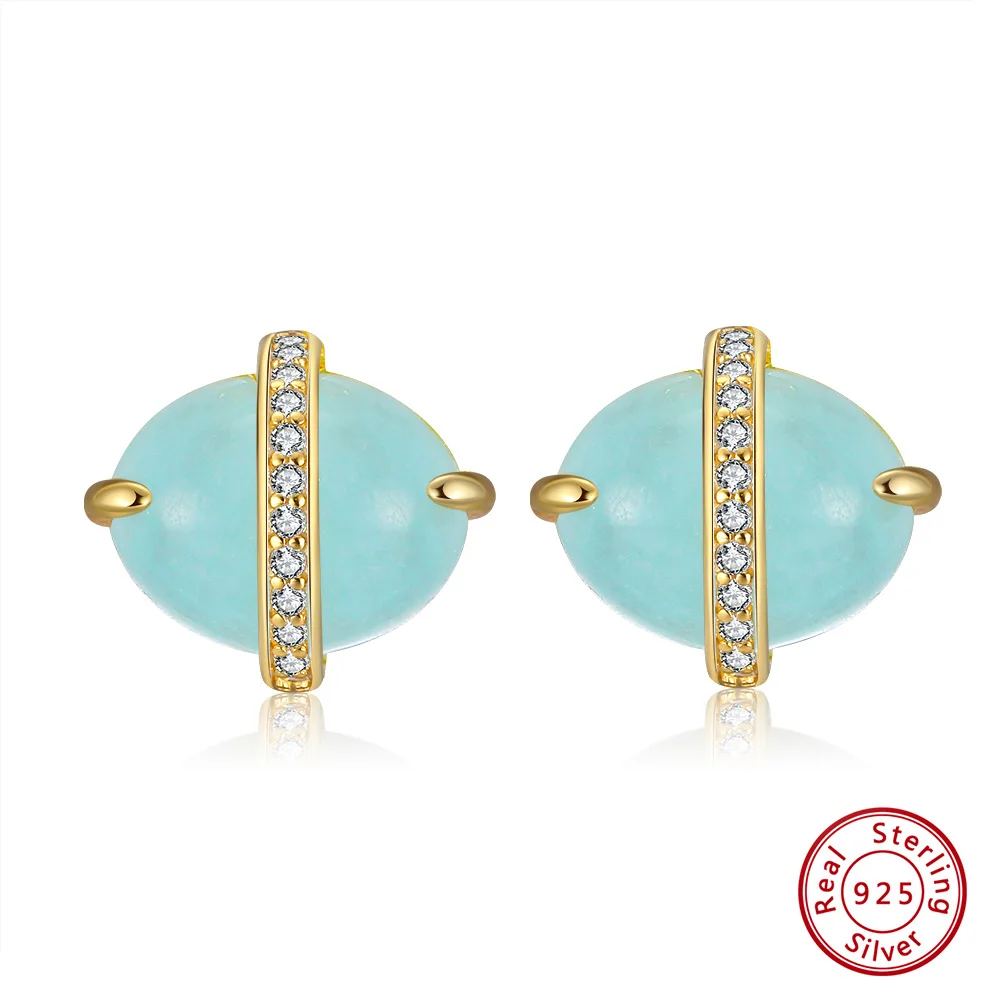 Exquisite Oval Shape Natural Aquamarine Stud Earrings in Solid 925 Sterling Silv - £32.57 GBP