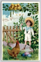 Easter Wishes Darling Boy Chicks Daisies Hen Eggs Tuck Udb Postcard O25 - £8.00 GBP