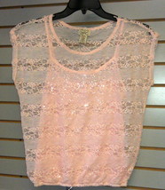 Eyelash Couture Women&#39;s Extra Small Light Peach Lace &amp; Sparkles Sleeveless Top - £14.84 GBP