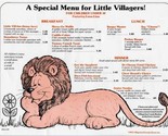 Little Villagers Village Inn Pancake House Kids Menu 1980 Lion and Flower. - $21.78