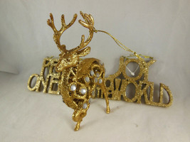 GOLD GLITTERED CHRISTMAS TREE ORNAMENTS signs aprox. 3.5Tall Deer 7&quot; tal... - £11.24 GBP