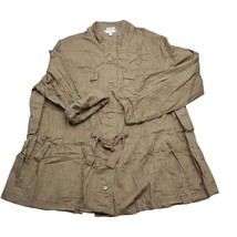 Terra &amp; Sky Shirt Women 1X Brown Military Style Jacket Roll Tab Sleeve Button Up - £17.89 GBP