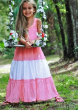 Girls Maxi Cotton Dress / Color Block Maxi Dress / Two Tone Twirl Maxi Dress.  - £22.51 GBP