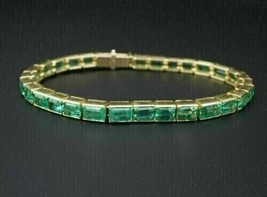 5Ct Emerald Simulated Green Emerald Tennis Bracelet 14K Yellow Gold Plated Silve - £171.48 GBP