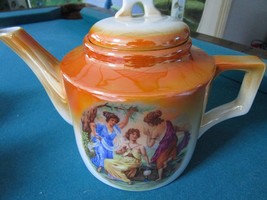 ZSOLNAY HUNGARY COFFEE SET ORANGE LUSTER DANCING MAIDENS STENCILED 1940s... - $445.50
