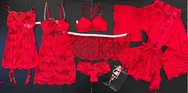 Victoria&#39;s Secret 34A Bombshell Bra Set+Garter Slip+Dress+Robe Red Shine Strap - £316.14 GBP