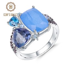 Natural Aqua blue Calcedony Rings 925 Sterling Silver Gemstone Vintage Ring for  - £53.42 GBP