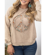 Pale Khaki Floral Peace Graphic Washed Plus Size Sweatshirt - $44.99