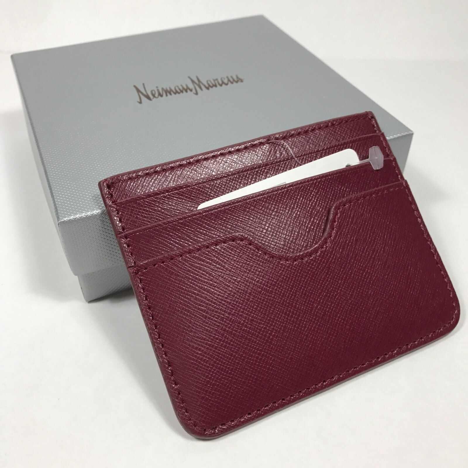 Neiman Marcus Crosshatched Leather Slim Card Case/Wallet.Red Wine - $26.18