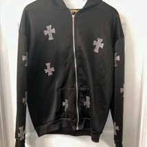 Cross Retro Hip-Hop Gothic Embroidery Zip Up Hoodie Jacket Men Med/Women LG - £11.22 GBP