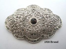 1928 Brand Brooch Pin Victorian Art Deco Marcasite Silver Tone Setting Vintage - £18.13 GBP