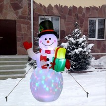 Christmas Inflatables Snowman Decor with Gift Box Built-in LED Lights  - 5FT - £27.96 GBP