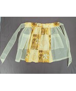 VTG Chiffon Kitchen Cooking Half Apron Yellow - Couple Print Hearts Folk... - $11.39