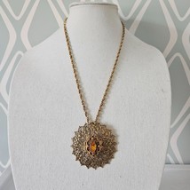 Vintage Gold Tone Perfume Aromatic Diffuser Necklace Pendant - £13.14 GBP