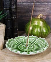 Fengshui Zen Buddha Om Lotus Padma Flower Ceramic Round Disc Incense Burner - $16.49